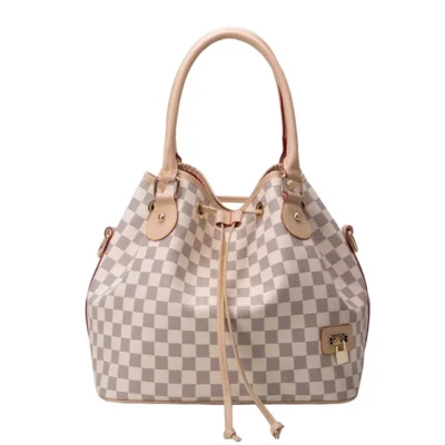 Women Checkered Tote Shoulder Bags With Inner Pouch,PU Vegan Leather Luxury