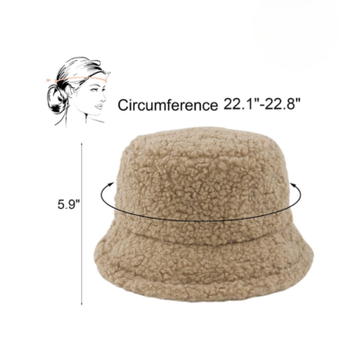 Bucket Hat Vintage Cloche Hats Warm Faux Fur Wool Outdoor Fisherman Cap (Khaki)