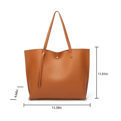 Tassel Tote Leather Bag for Women, Ladies Large Capacity Fashion Shoulder