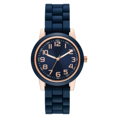 Rose Gold Case, Blue Bezel, Easy Read Dial, Silicone Strap (FMDOTT073)