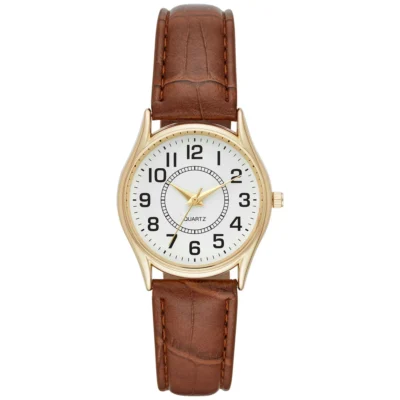 Gold Tone Case, Easy Read Dial with Embossed Faux Leather Strap (FMDOTT001)