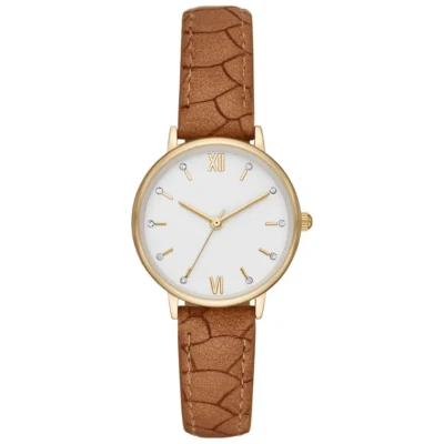 Women's Crystal Accent Gold Tone Watch with Textured Strap