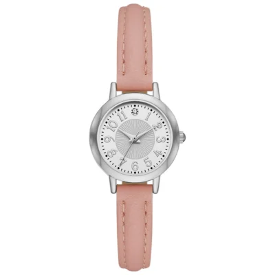 Women's Silver Tone Watch with Faux Leather Strap