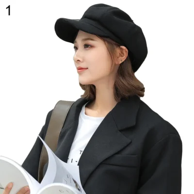 Women Newsboy Hats Winter Felt Retro Solid Color Fashion All-Match Newsboy Cap